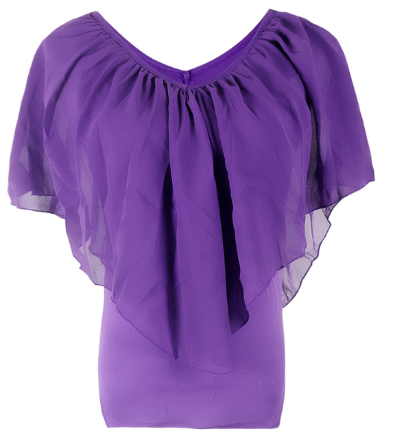 Woman Chiffon Bat Sleeve Stitching T-Shirt Top