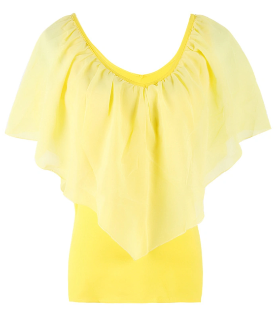 Woman Chiffon Bat Sleeve Stitching T-Shirt Top