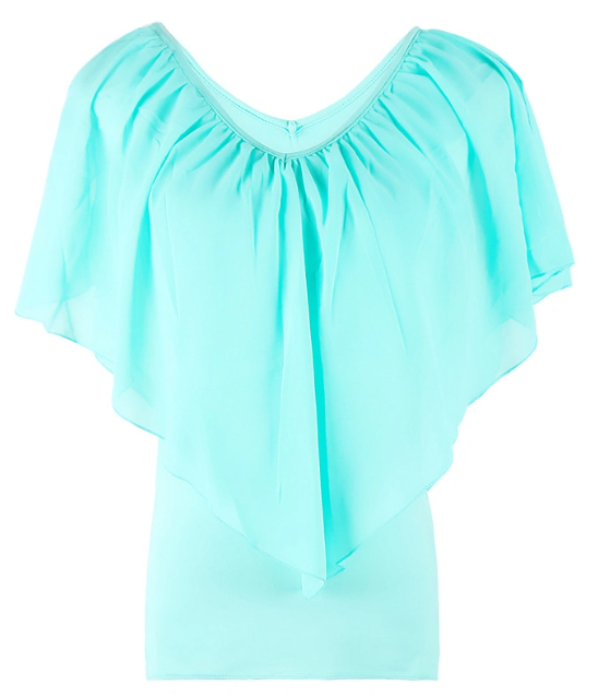 Woman Chiffon Bat Sleeve Stitching T-Shirt Top