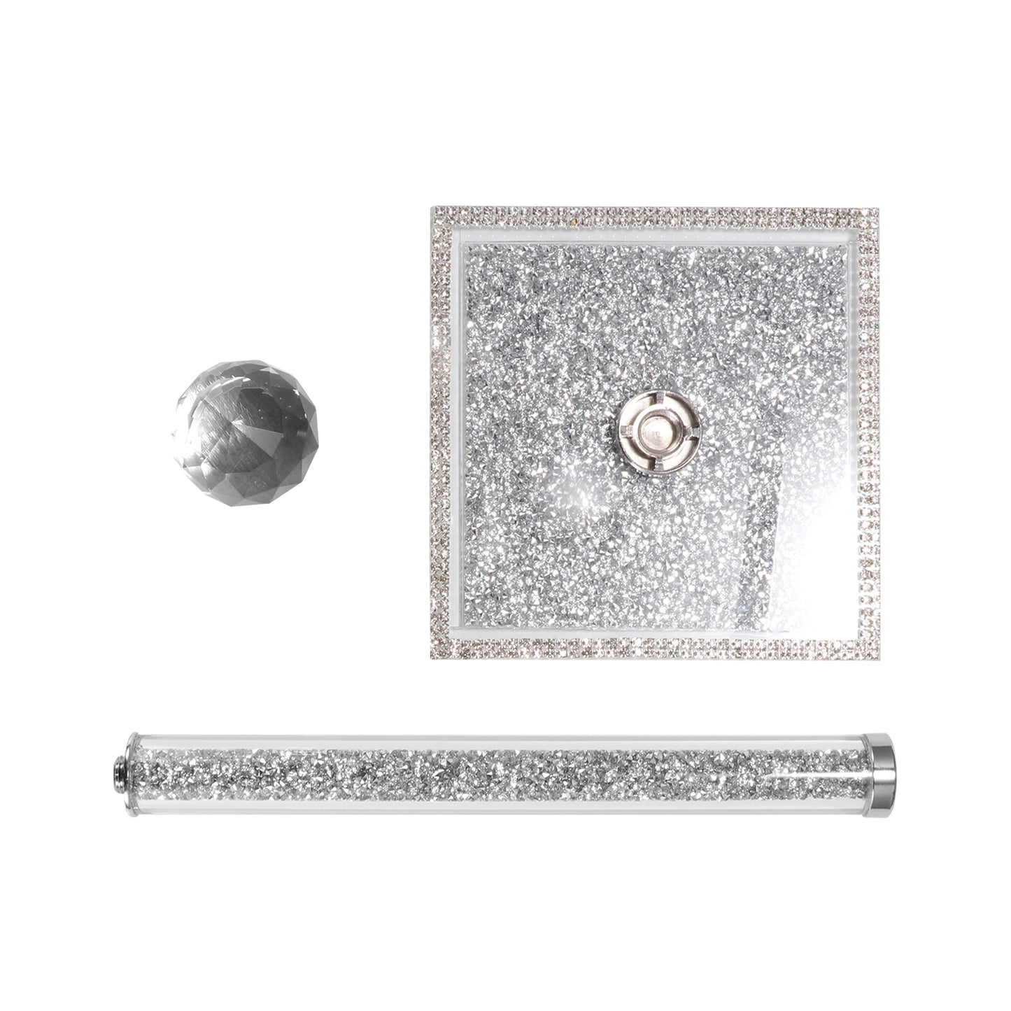 Diamond Crystal Filled Kitchen Tissue Roll Holder Crushed Silver Diamante Bling