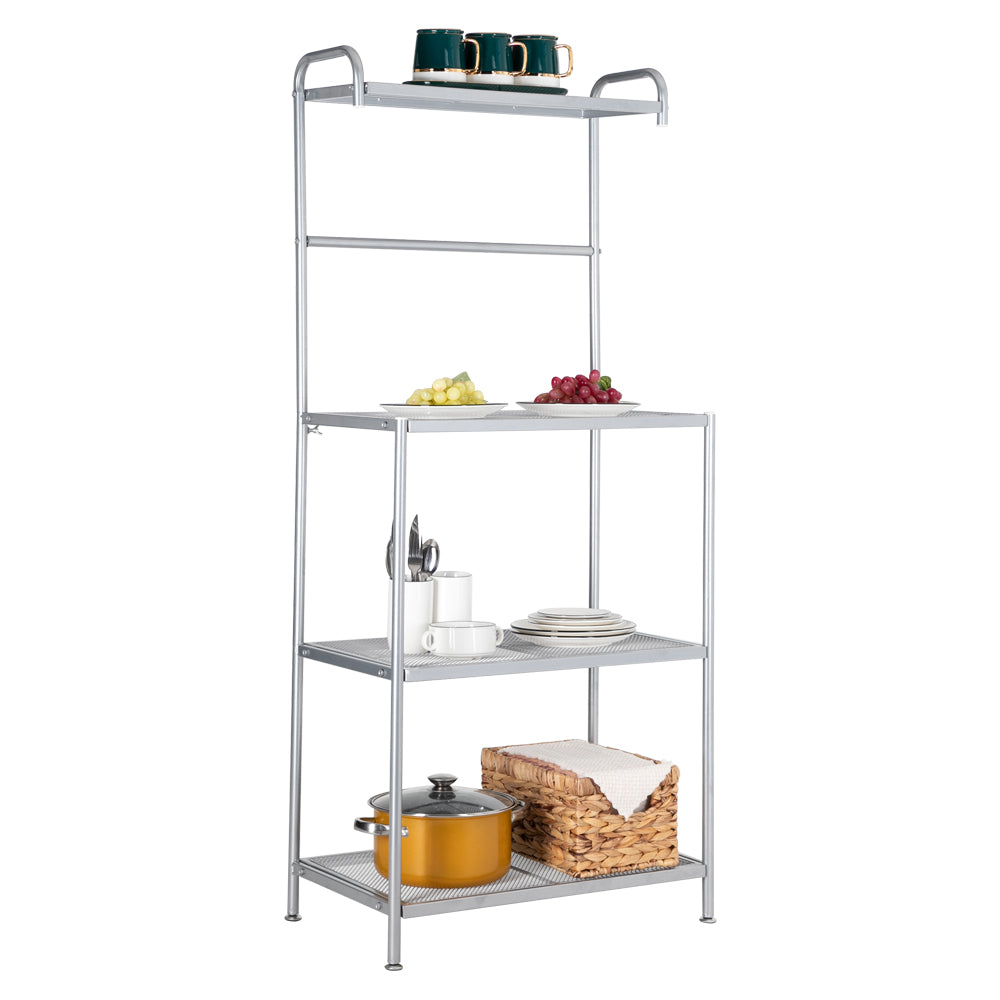 HODELY Silver Grey Four-Layer Wrought Iron Kitchen Shelf With Mesh Surface
