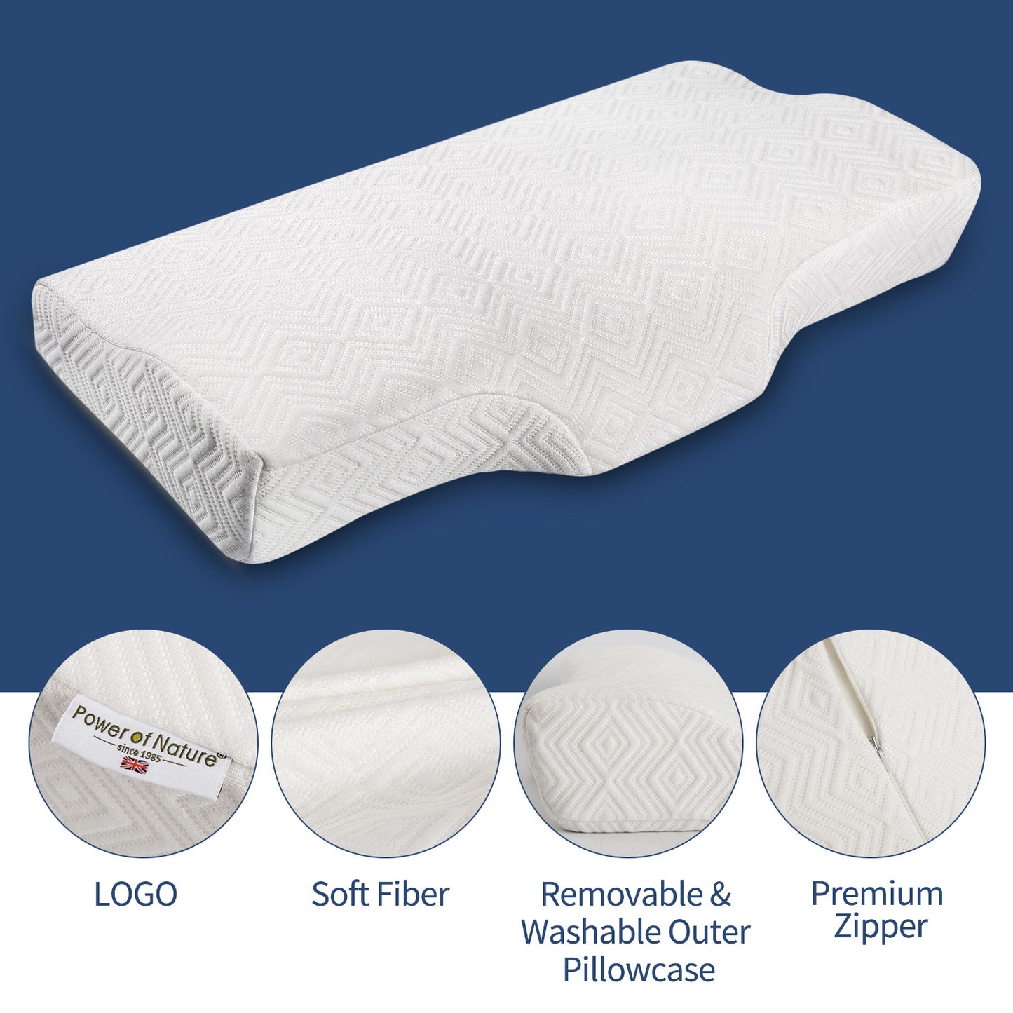 Power of Nature Slow Rebound Memory Foam Butterfly Pillow White