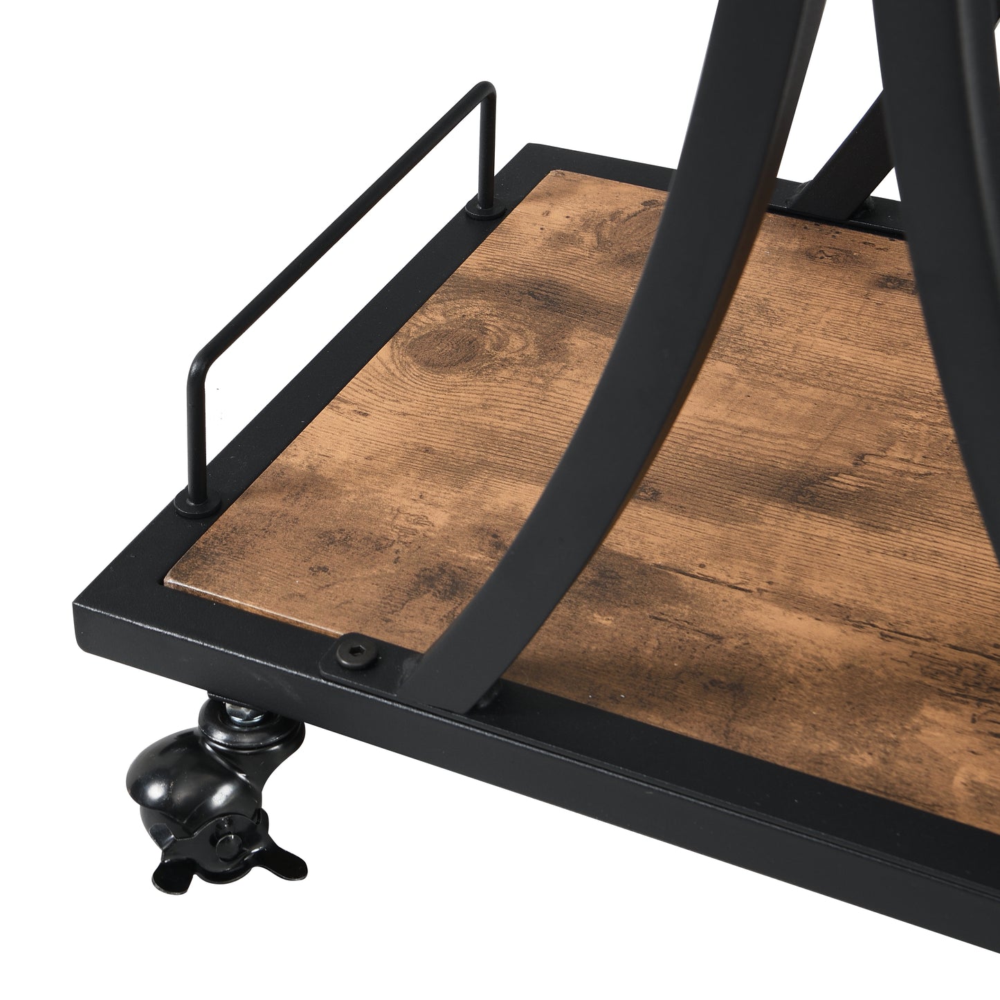 Industrial Black Bar Cart with Wine Rack and Glass Holder