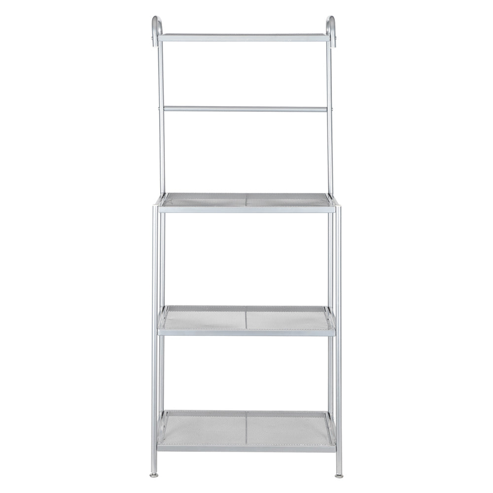 HODELY Silver Grey Four-Layer Wrought Iron Kitchen Shelf With Mesh Surface