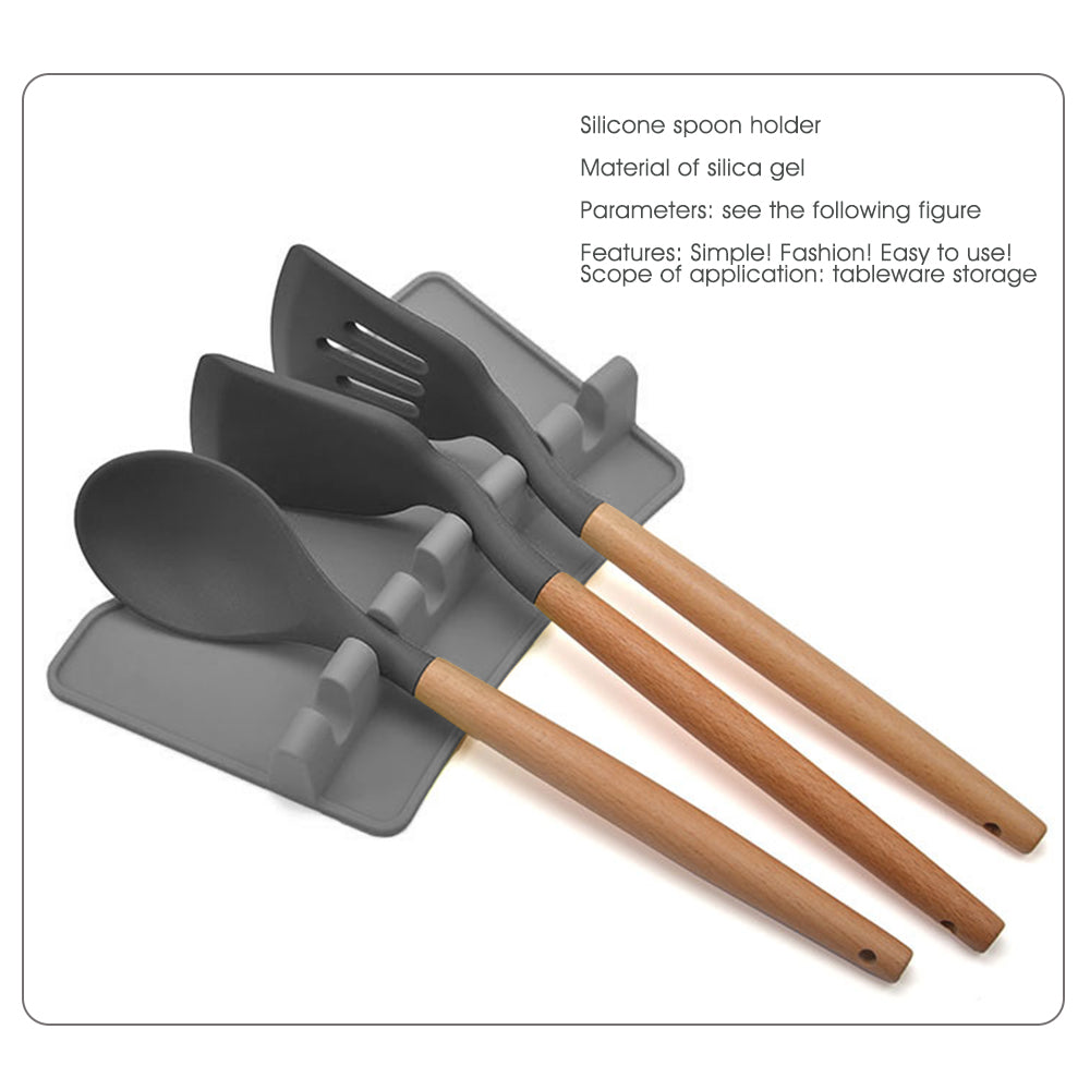 Silicone Multiple Utensil Rest Kitchen Spoon Holder with Drip Pad for Spoons Ladles Tongs Gray