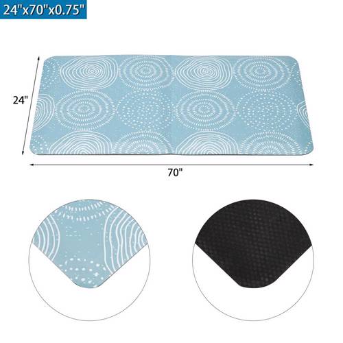 24 "x 70" x 1.9cm Kitchen Mat Rectangular, Fold in Half, Striped, Cyan