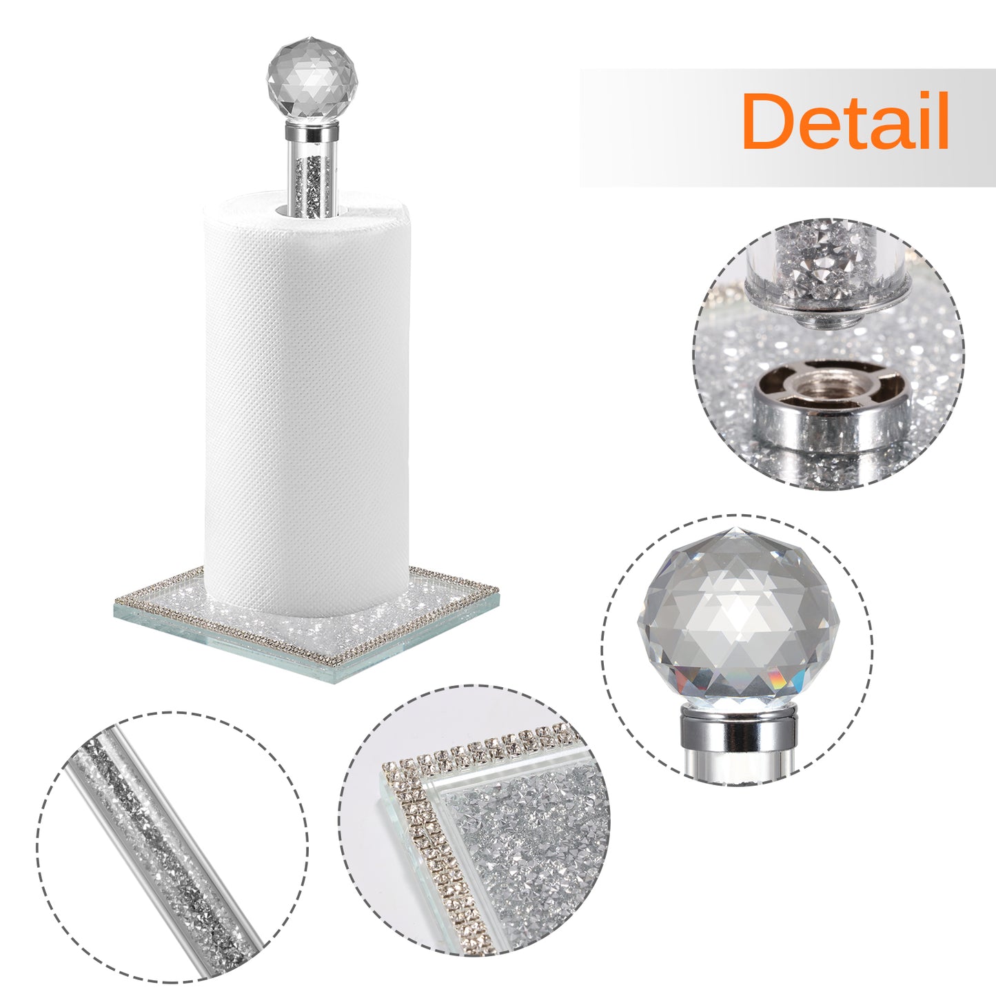 Diamond Crystal Filled Kitchen Tissue Roll Holder Crushed Silver Diamante Bling