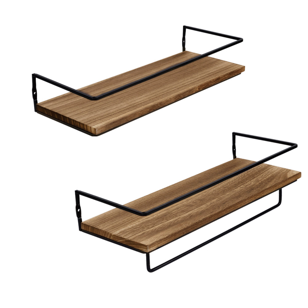 Floating Shelves Wall Mounted Shelf with Rails & Towel Rack Set of 2