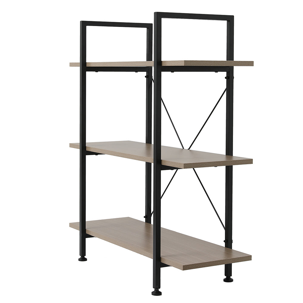 3-Tier Industrial Bookcase and Book Shelves, Vintage Wood and Metal Bookshelves,Gray