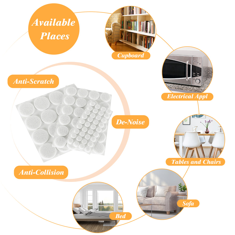Round Felt Furniture Pads Surface Protection 3 Sizes 76 PCS White