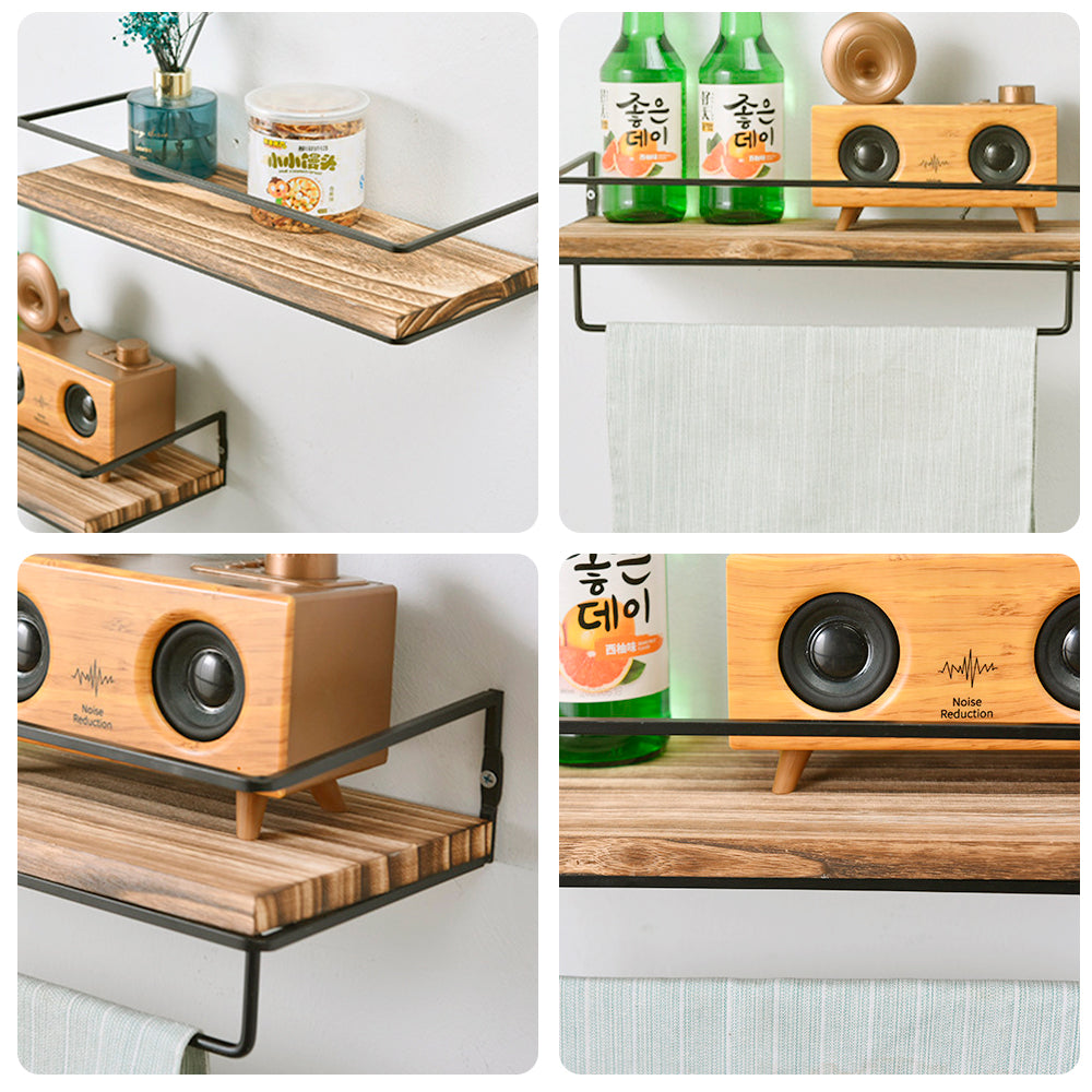Floating Shelves Wall Mounted Shelf with Rails & Towel Rack Set of 2