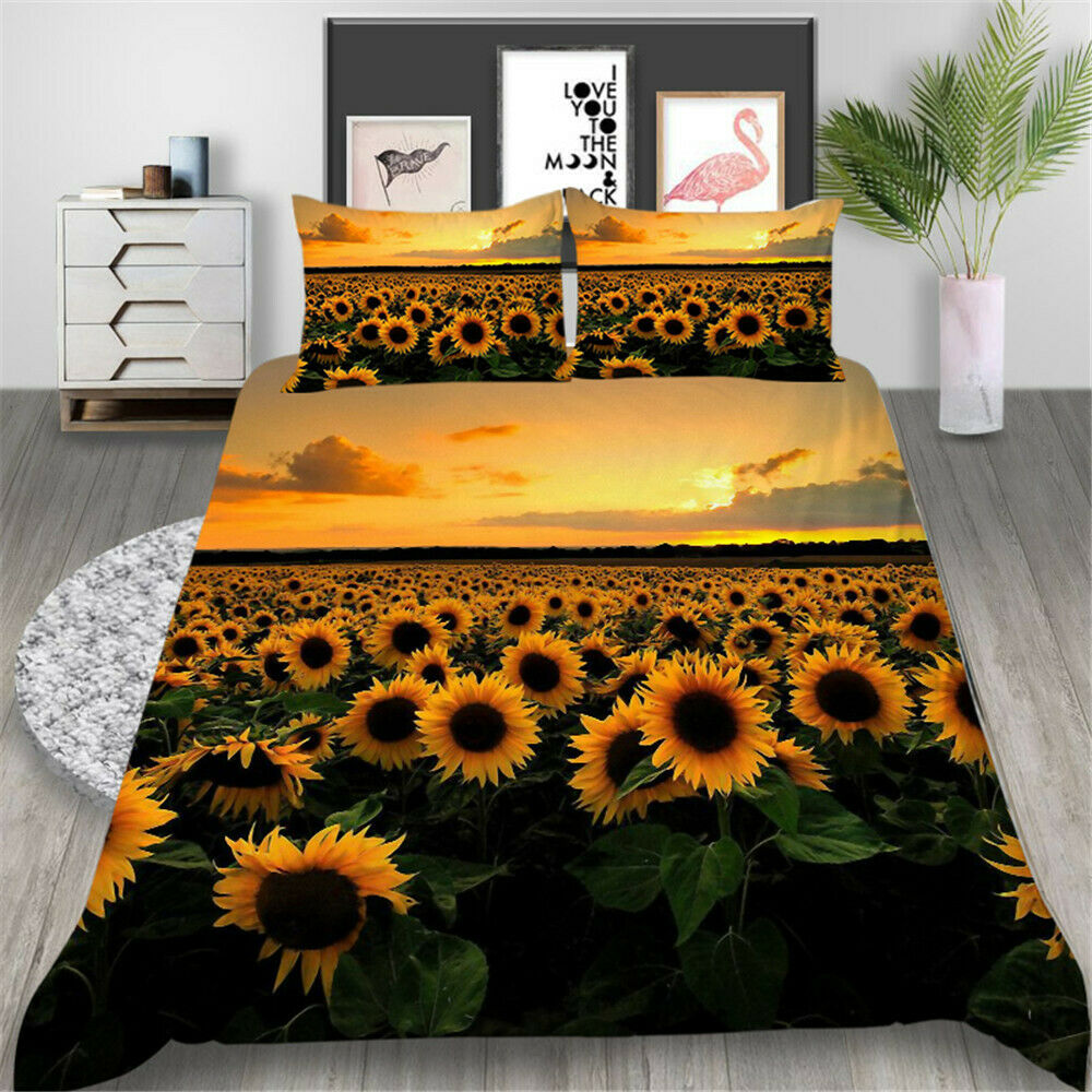 Sunflower Printed Bedding Cover Set With Pillowcase Home Textiles Duvet Covers Bedclothes Girl Woman Bedding Suit Full