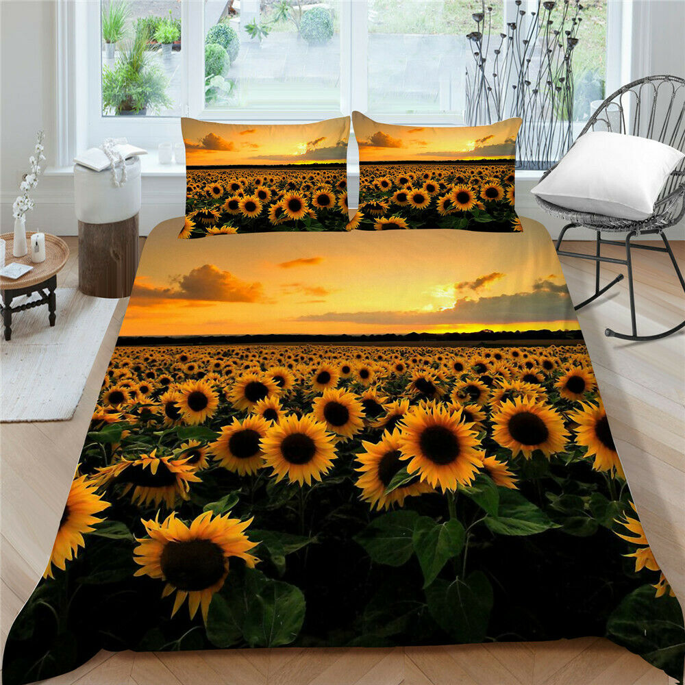 Sunflower Printed Bedding Cover Set With Pillowcase Home Textiles Duvet Covers Bedclothes Girl Woman Bedding Suit Full
