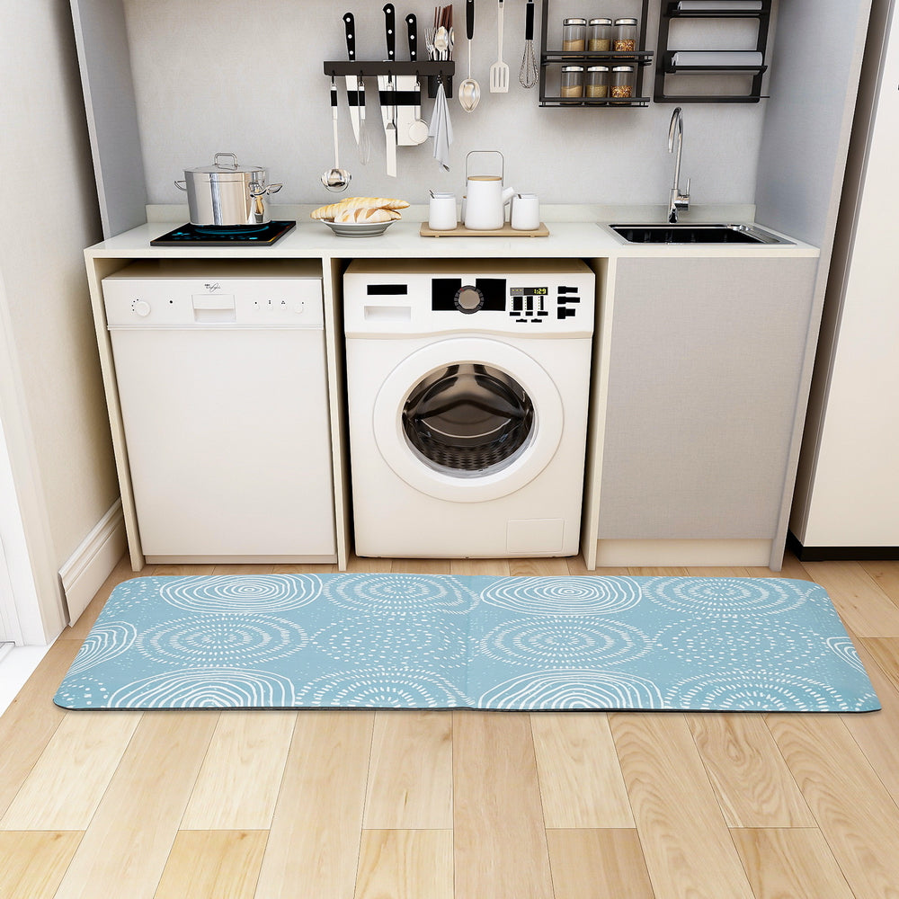 24 "x 70" x 1.9cm Kitchen Mat Rectangular, Fold in Half, Striped, Cyan