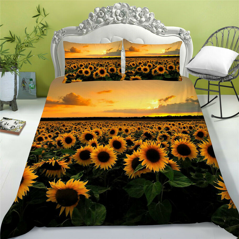 Sunflower Printed Bedding Cover Set With Pillowcase Home Textiles Duvet Covers Bedclothes Girl Woman Bedding Suit Full