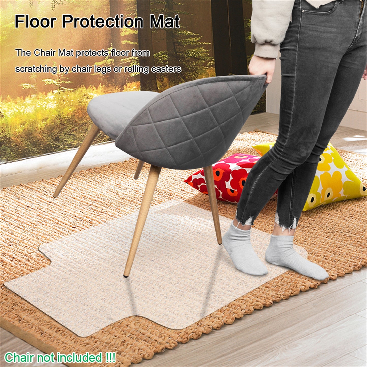 90 x 120 x 0.25cm PVC Home-use Protective Mat Chair Pad with Nail for Floor Chair Transparent