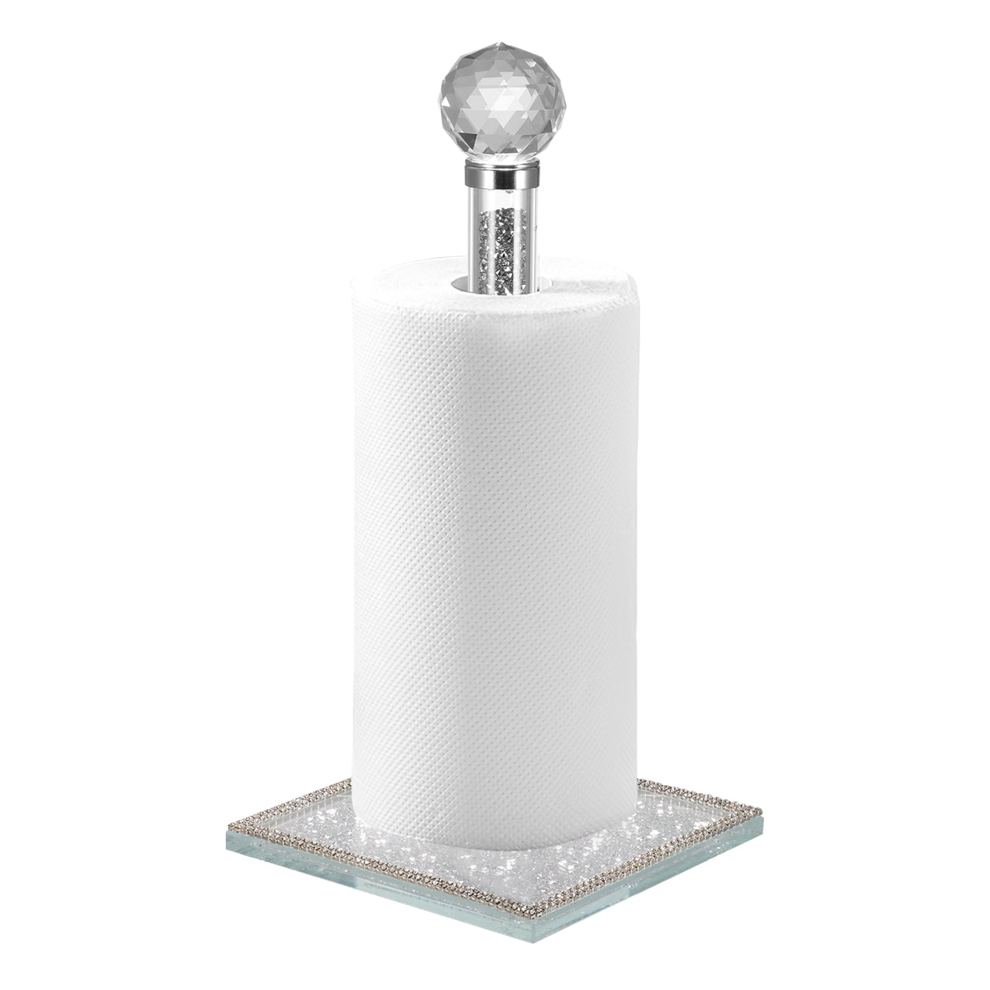 Diamond Crystal Filled Kitchen Tissue Roll Holder Crushed Silver Diamante Bling