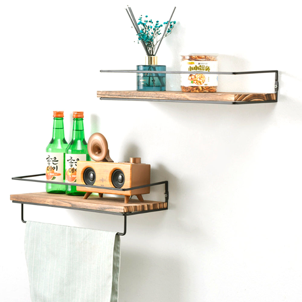 Floating Shelves Wall Mounted Shelf with Rails & Towel Rack Set of 2
