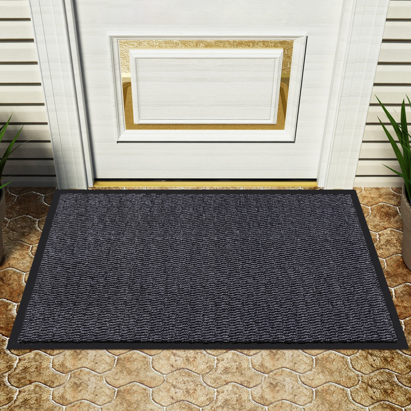 Striped Outdoor Indoor Mat for Entryway Door 31.5" x 23.5" Grey