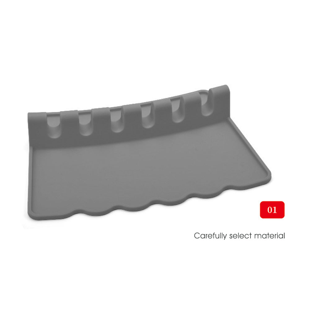 Silicone Multiple Utensil Rest Kitchen Spoon Holder with Drip Pad for Spoons Ladles Tongs Gray