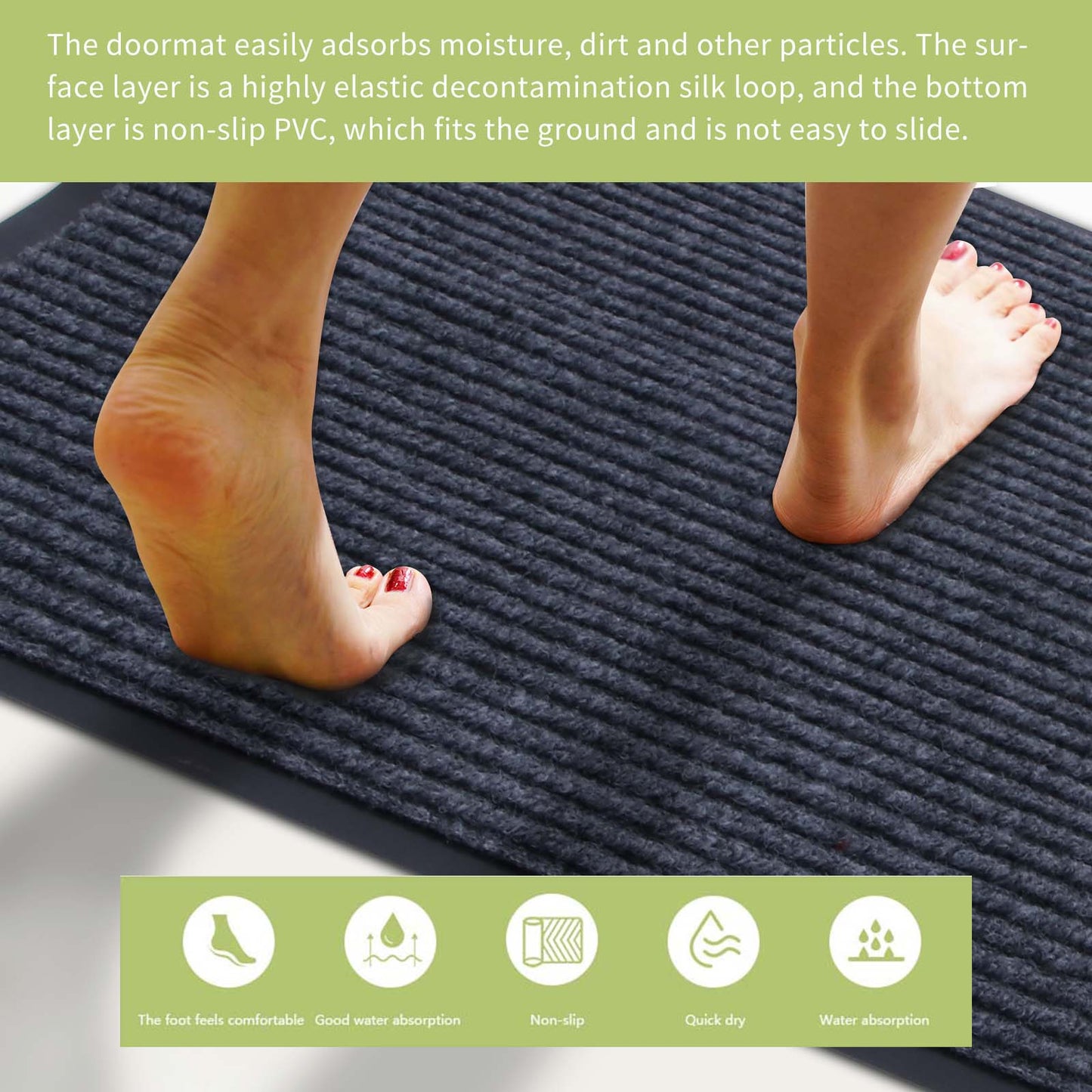 Non-Slip Double Striped Carpet Durable Door Mat Soft Absorbent Mat Polypropylene Floor Carpet Dust Removal Absorbent Carpet for Bedroom Supermarket Balcony Nursery