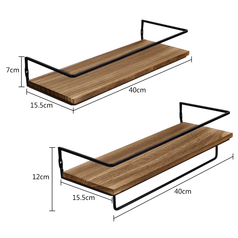 Floating Shelves Wall Mounted Shelf with Rails & Towel Rack Set of 2