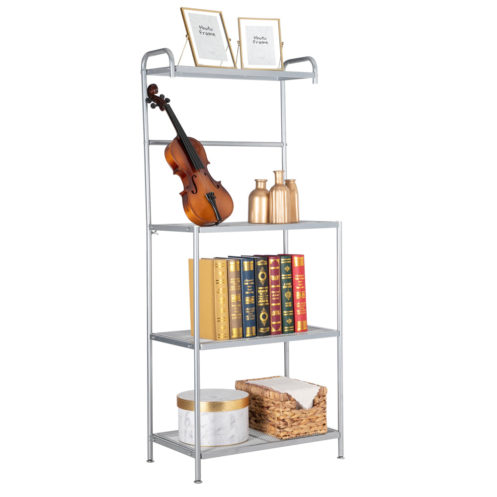 HODELY Silver Grey Four-Layer Wrought Iron Kitchen Shelf With Mesh Surface