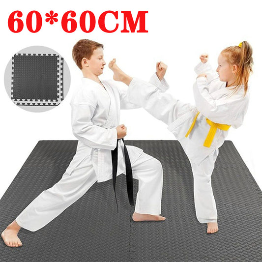 6pcs Black Floor Mat Leaf Pattern Eva Foam Gym Mat Shock Absorption Mat 60*60cm