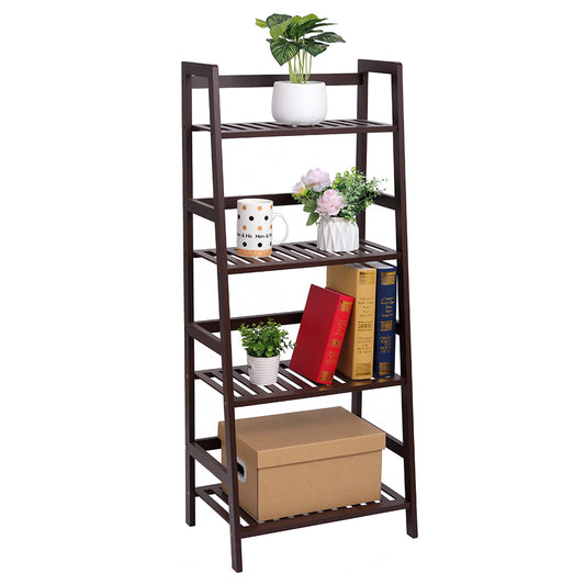 100% Bamboo Bookshelf, Multi - Functional Adjustable 4-Layer Shelf, Can Be Used In Living Room, Study, Bedroom, Etc., 48*32*115cm Dark Brown