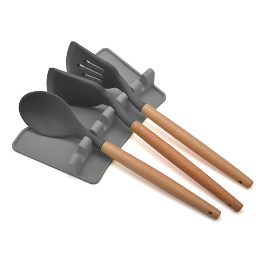 Silicone Multiple Utensil Rest Kitchen Spoon Holder with Drip Pad for Spoons Ladles Tongs Gray
