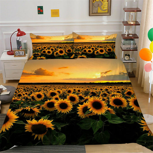Sunflower Printed Bedding Cover Set With Pillowcase Home Textiles Duvet Covers Bedclothes Girl Woman Bedding Suit Full