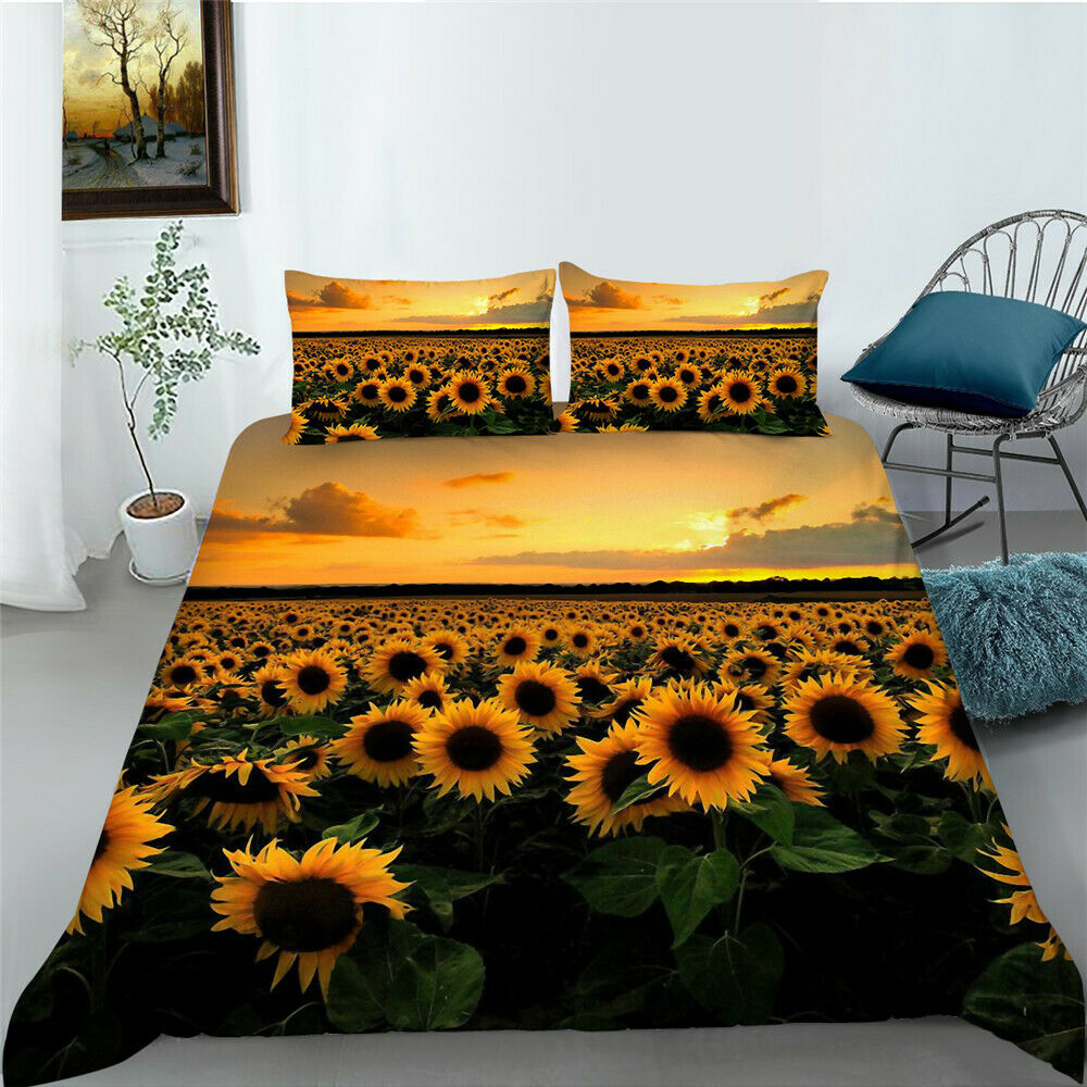 Sunflower Printed Bedding Cover Set With Pillowcase Home Textiles Duvet Covers Bedclothes Girl Woman Bedding Suit Full