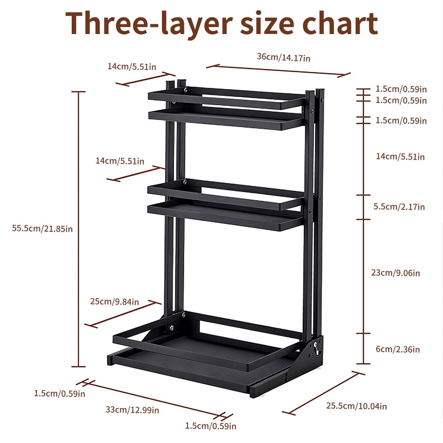 Three-layer Storage Shelf Adjustable Stainless Steel Spice Rack Free Installation Kitchen Organizer Spice Bottle Shelf with Suction Cup Feet Pad for Bathroom Kitchen Office