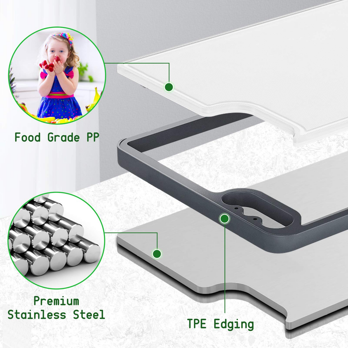 Plastic Cutting Board for Kitchen Reversible Stainless Steel for Meat Juice Groove Chopping with Easy-Grip Handles Dishwasher Safe, Large 14.8×10.63''