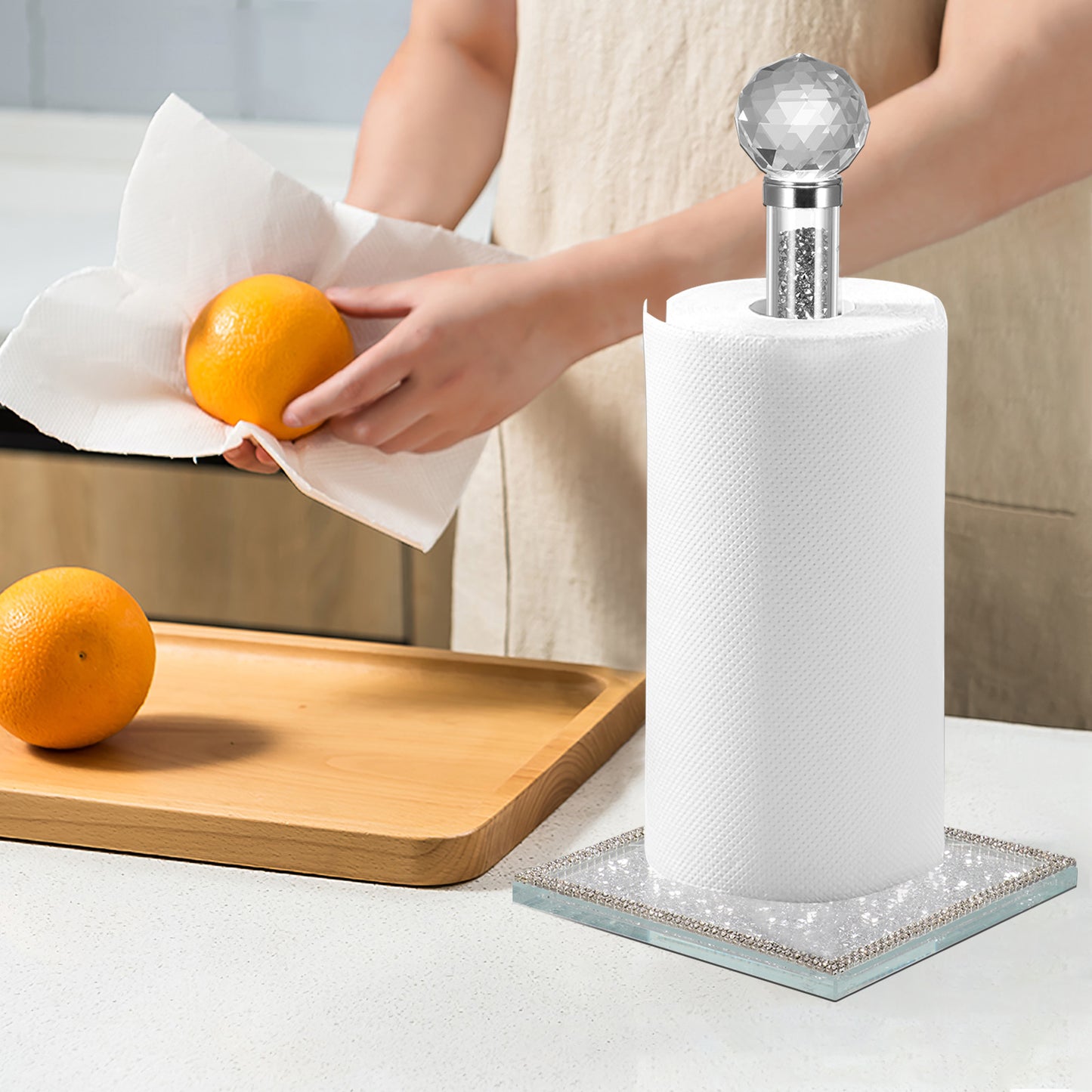 Diamond Crystal Filled Kitchen Tissue Roll Holder Crushed Silver Diamante Bling