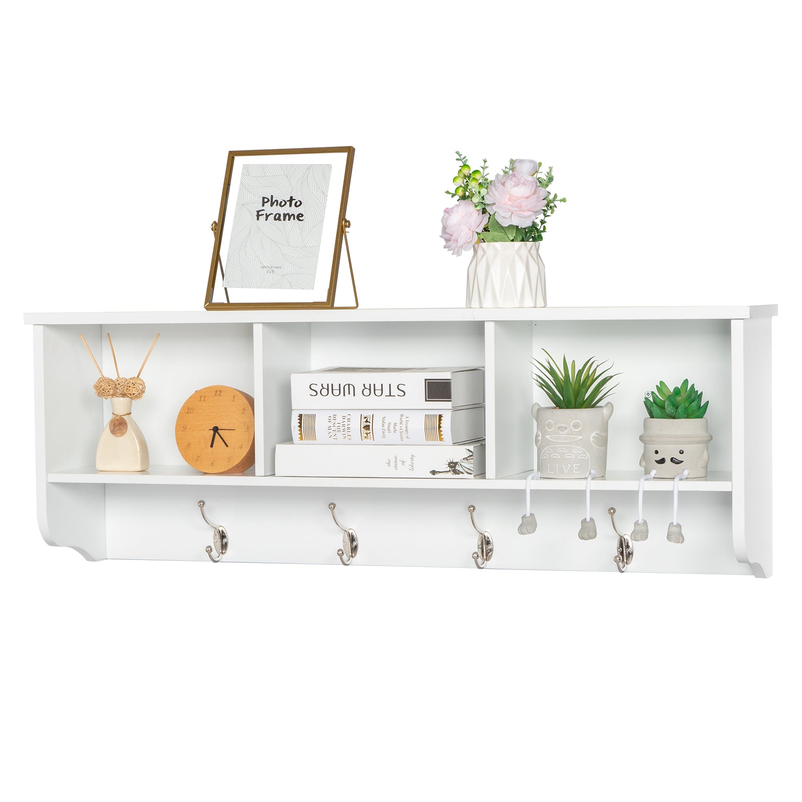 Entry Hall Shelf with 3 Cubby and 4 Hook Coat Rack White – SOCOOLHOME