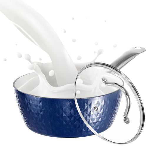 Induction Saucepan with Lid, 18cm/ 1.5L Milk Pan Non Stick Saucepan, Aluminum Ceramic Coating Cooking Pot - PFOA Free with Stainless Steel Handle, Suitable for All Hobs Types