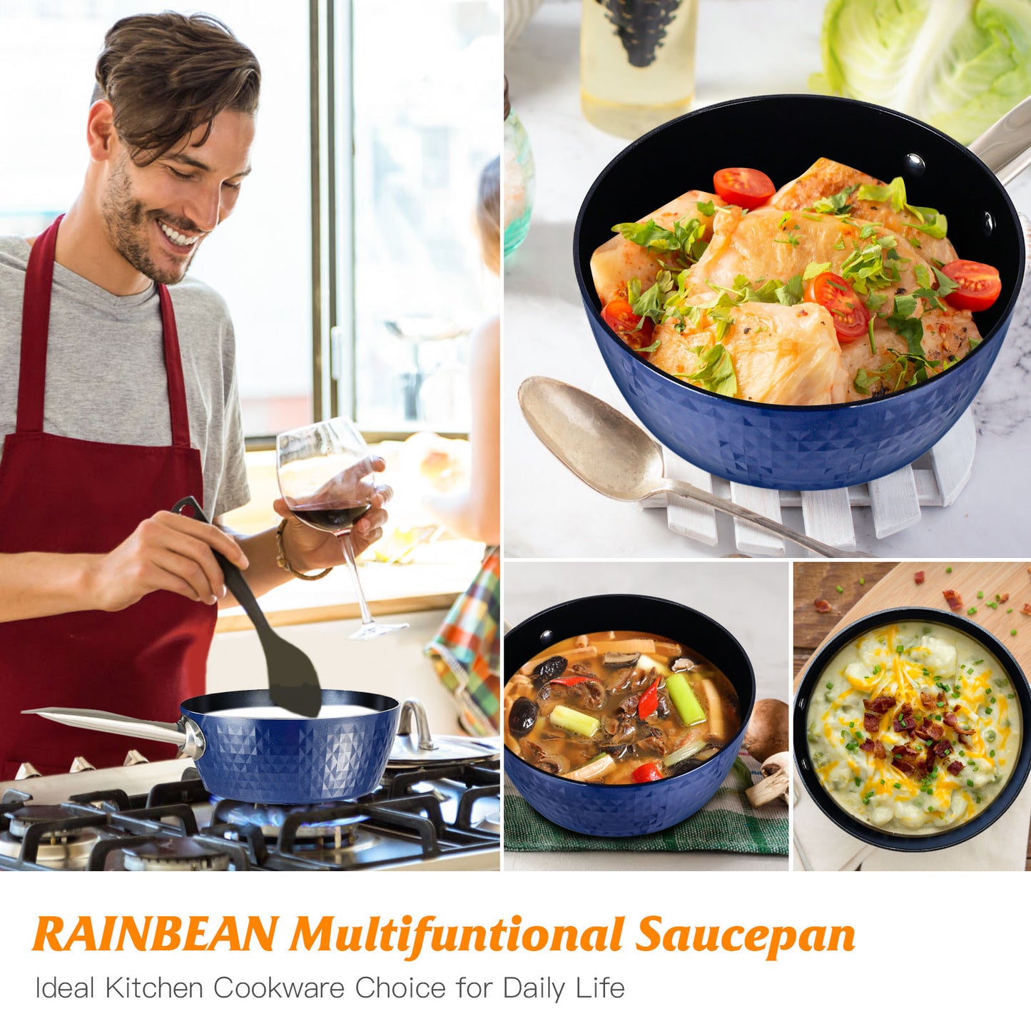 Induction Saucepan with Lid, 18cm/ 1.5L Milk Pan Non Stick Saucepan, Aluminum Ceramic Coating Cooking Pot - PFOA Free with Stainless Steel Handle, Suitable for All Hobs Types