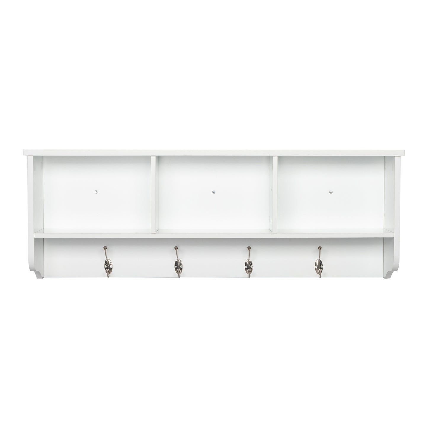 Entry Hall Shelf with 3 Cubby and 4 Hook Coat Rack White