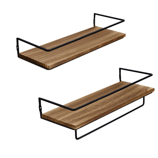 Floating Shelves Wall Mounted Shelf with Rails & Towel Rack Set of 2