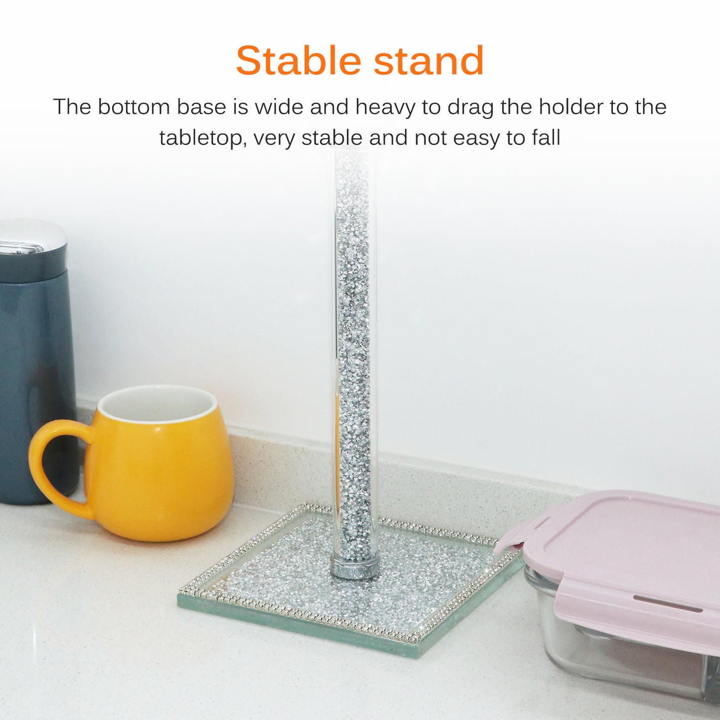 Diamond Crystal Filled Kitchen Tissue Roll Holder Crushed Silver Diamante Bling