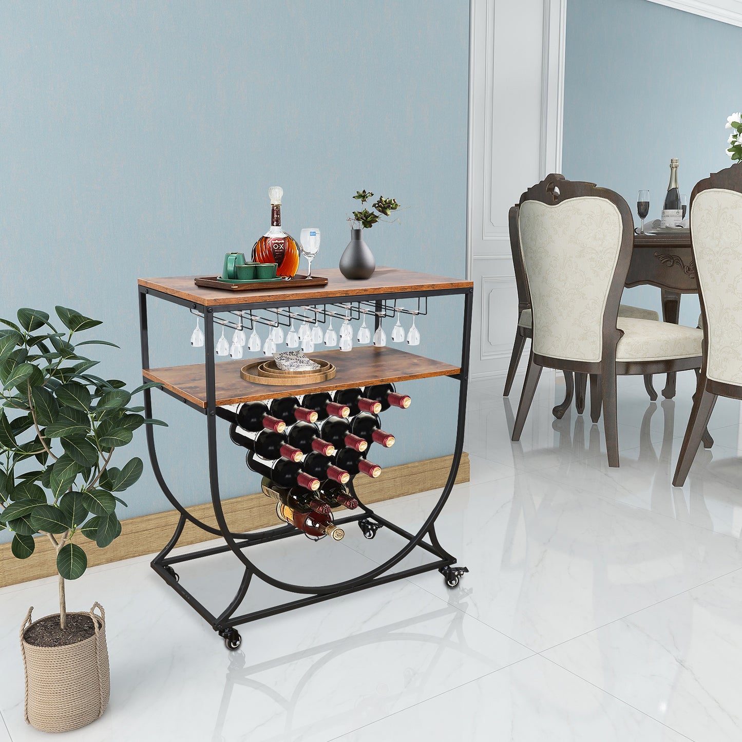 Wine Rack Cart with Glass Holder
