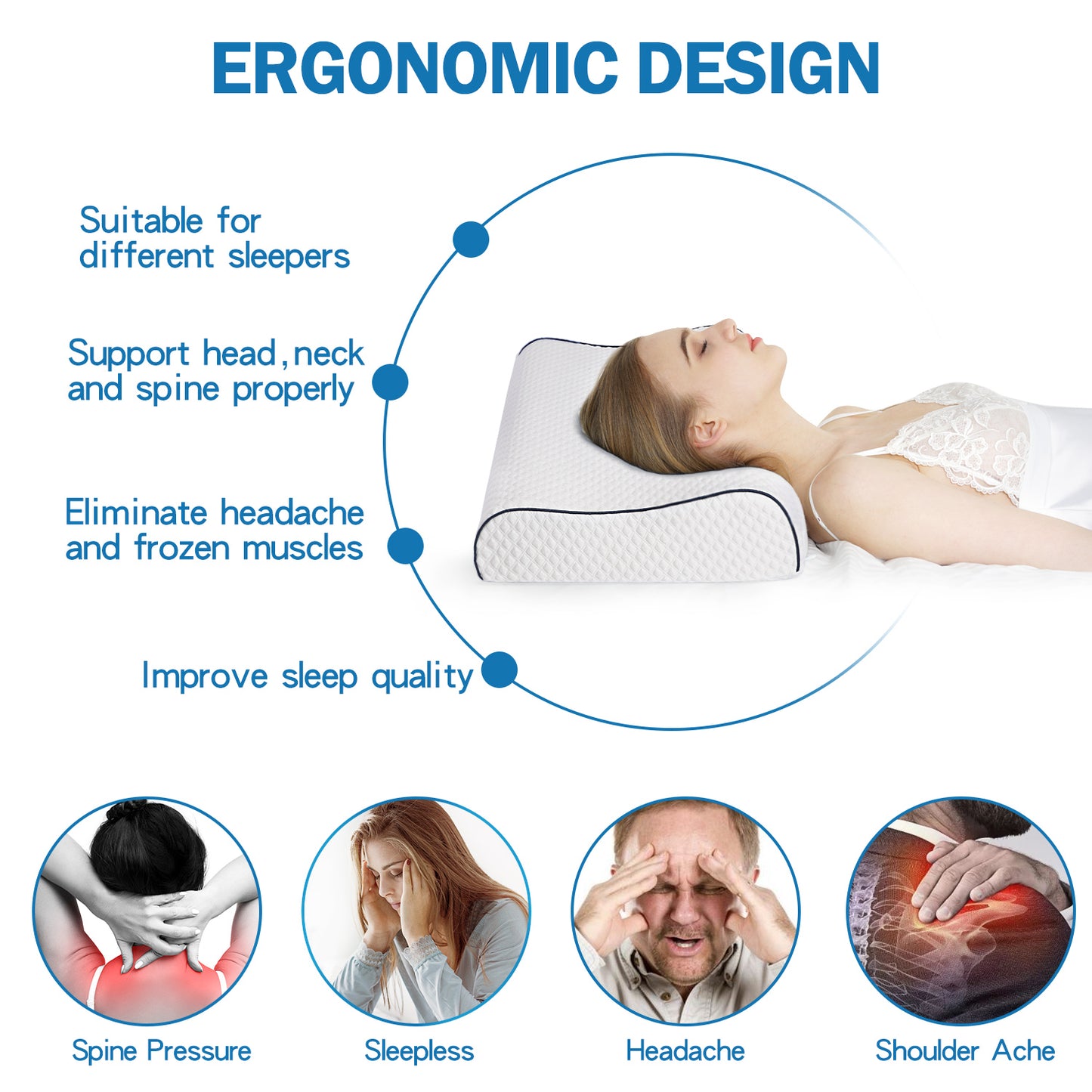 Power of Nature Contour Memory Foam Pillow Navy Blue