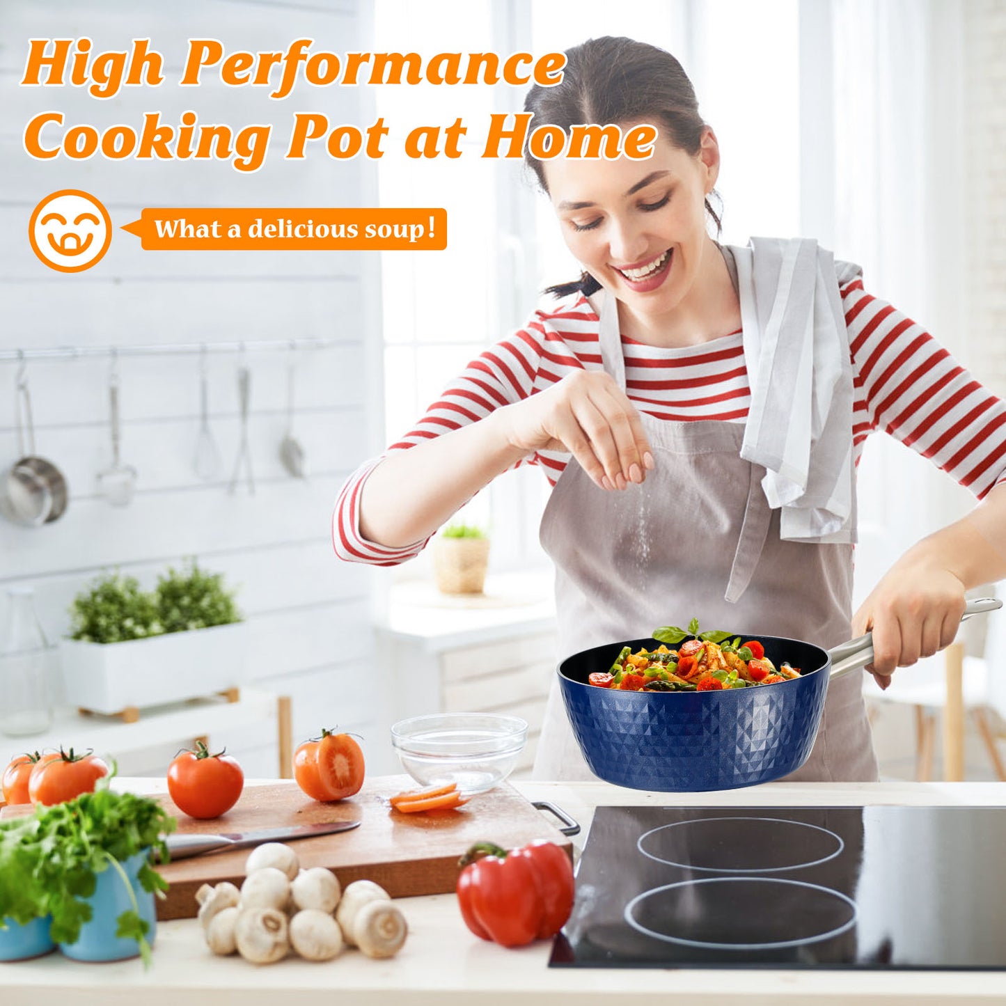 Induction Saucepan with Lid, 18cm/ 1.5L Milk Pan Non Stick Saucepan, Aluminum Ceramic Coating Cooking Pot - PFOA Free with Stainless Steel Handle, Suitable for All Hobs Types