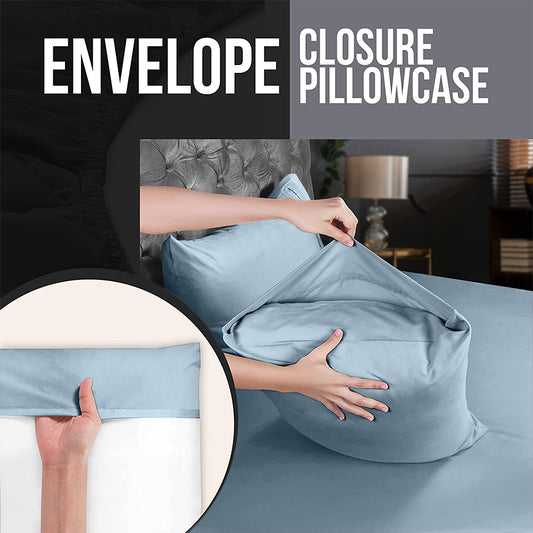 2Pcs Magic Strecth Pillowcase Bedding Pillow Cover Queen Size Blue