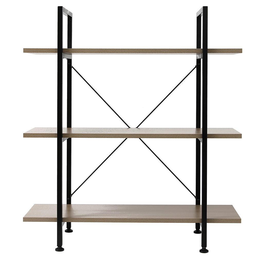 3-Tier Industrial Bookcase and Book Shelves, Vintage Wood and Metal Bookshelves,Gray