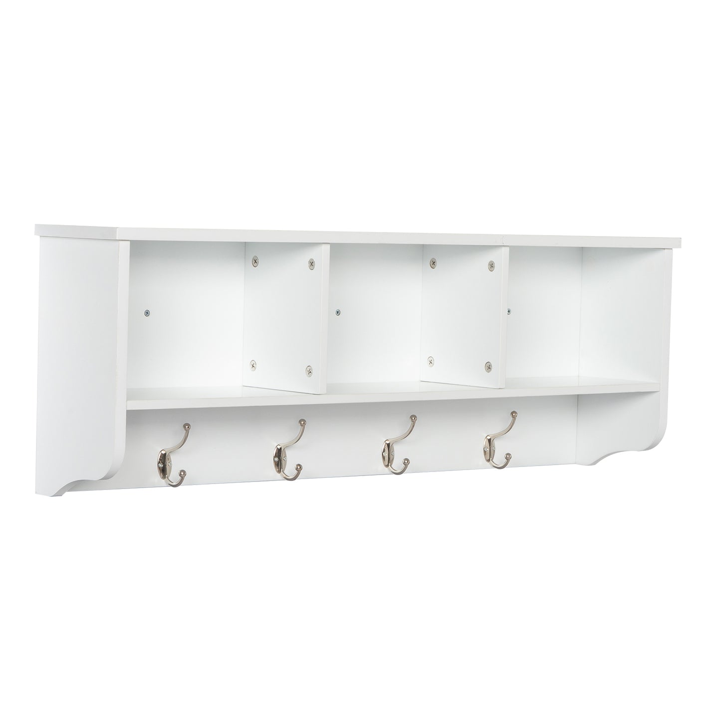 Entry Hall Shelf with 3 Cubby and 4 Hook Coat Rack White