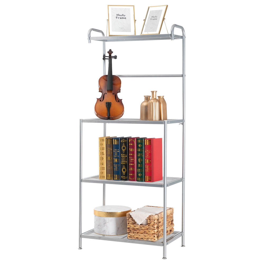HODELY Silver Grey Four-Layer Wrought Iron Kitchen Shelf With Mesh Surface