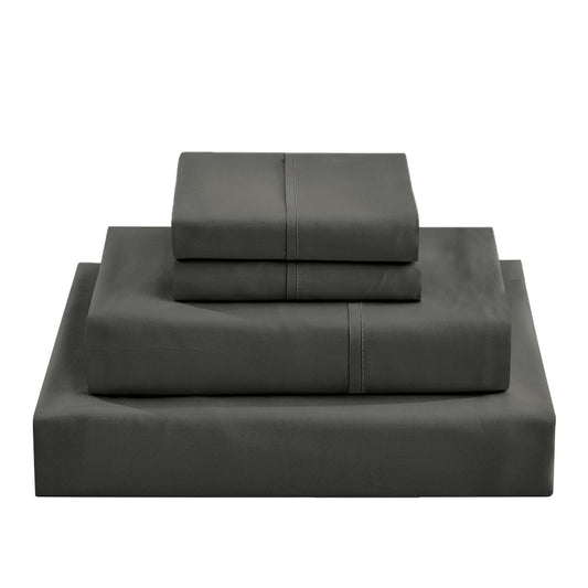 Abraded Plain 4 Piece Bed Sheet Set Queen Size Dark Grey