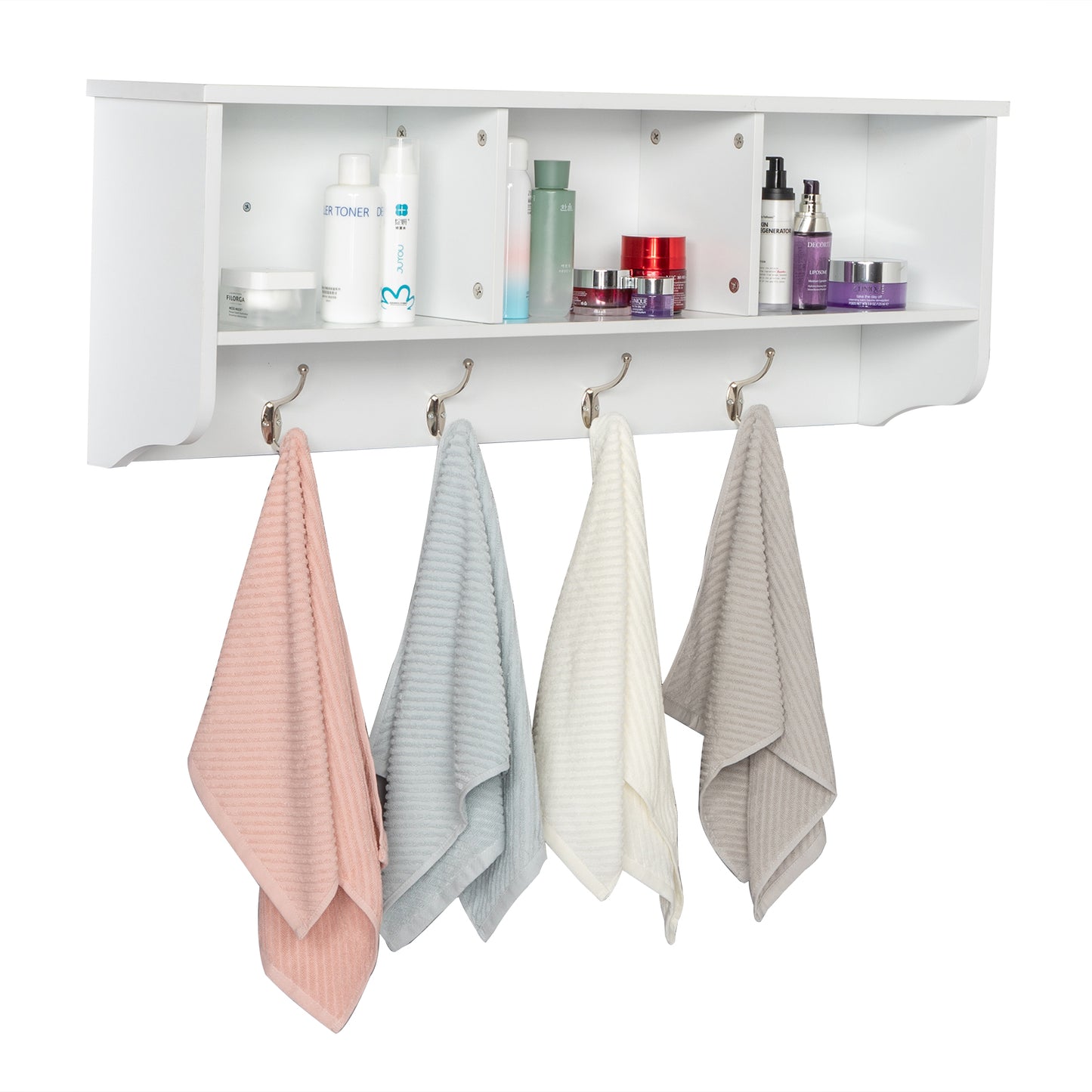 Entry Hall Shelf with 3 Cubby and 4 Hook Coat Rack White